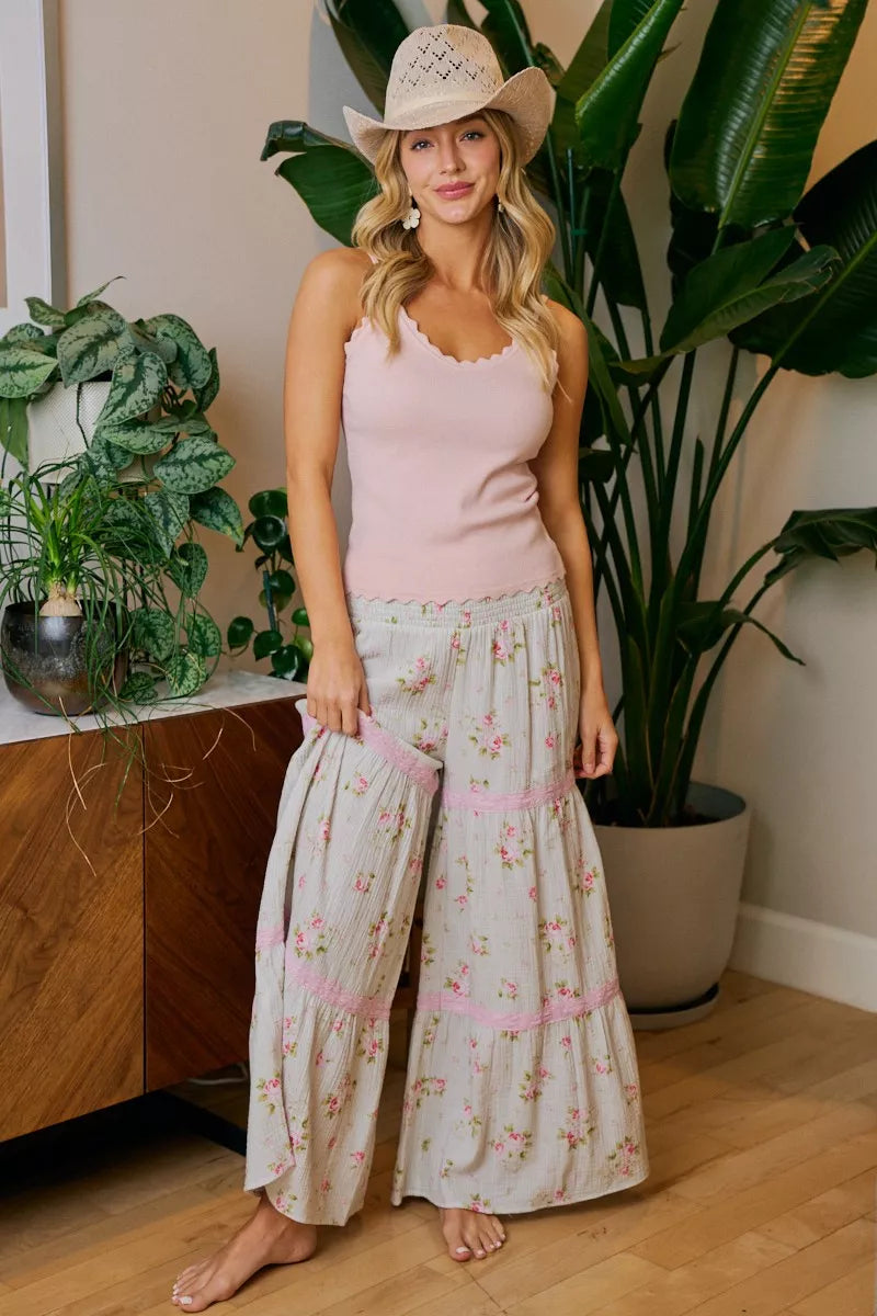 Bibi Rose Printed Gauze Trim Detail Smocked Maxi Pants view 11 (dress) - bibi pants, bibi rose, bibi pi - shop at us.meeeshop