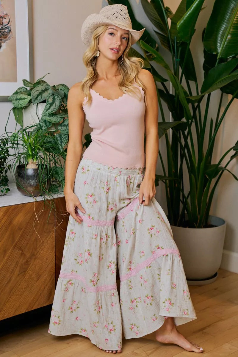 Bibi Rose Printed Gauze Trim Detail Smocked Maxi Pants view 12 (dress) - bibi pants, bibi rose, bibi pi - shop at us.meeeshop