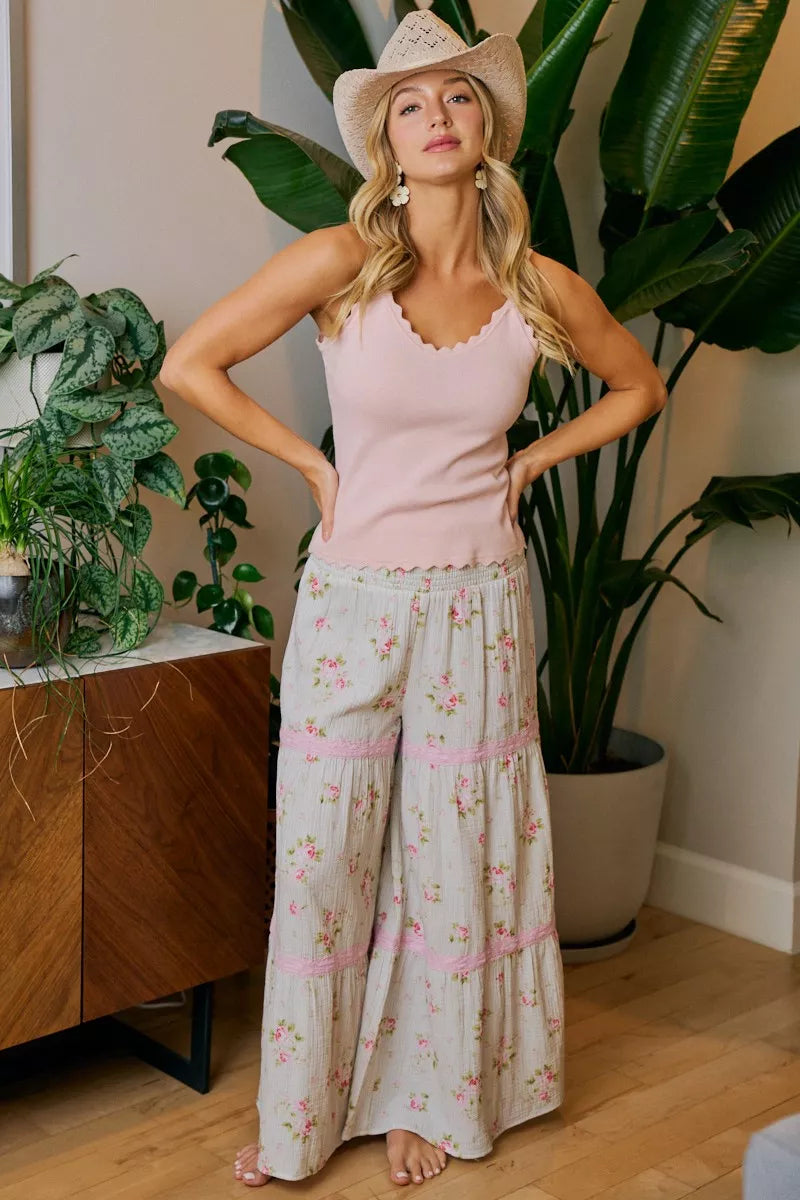 Bibi Rose Printed Gauze Trim Detail Smocked Maxi Pants view 13 (dress) - bibi pants, bibi rose, bibi pi - shop at us.meeeshop