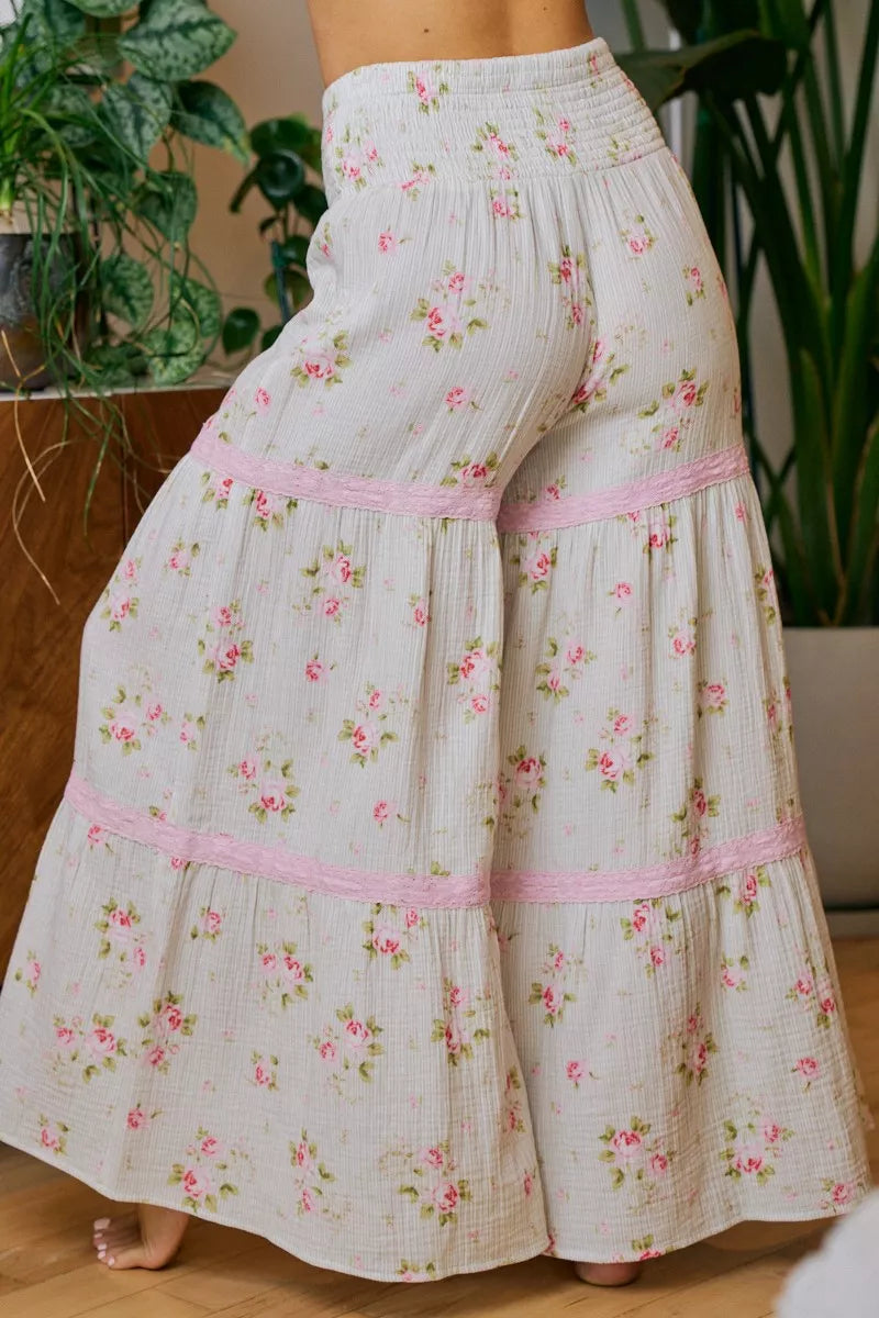 Bibi Rose Printed Gauze Trim Detail Smocked Maxi Pants view 17 (dress) - bibi pants, bibi rose, bibi pi - shop at us.meeeshop