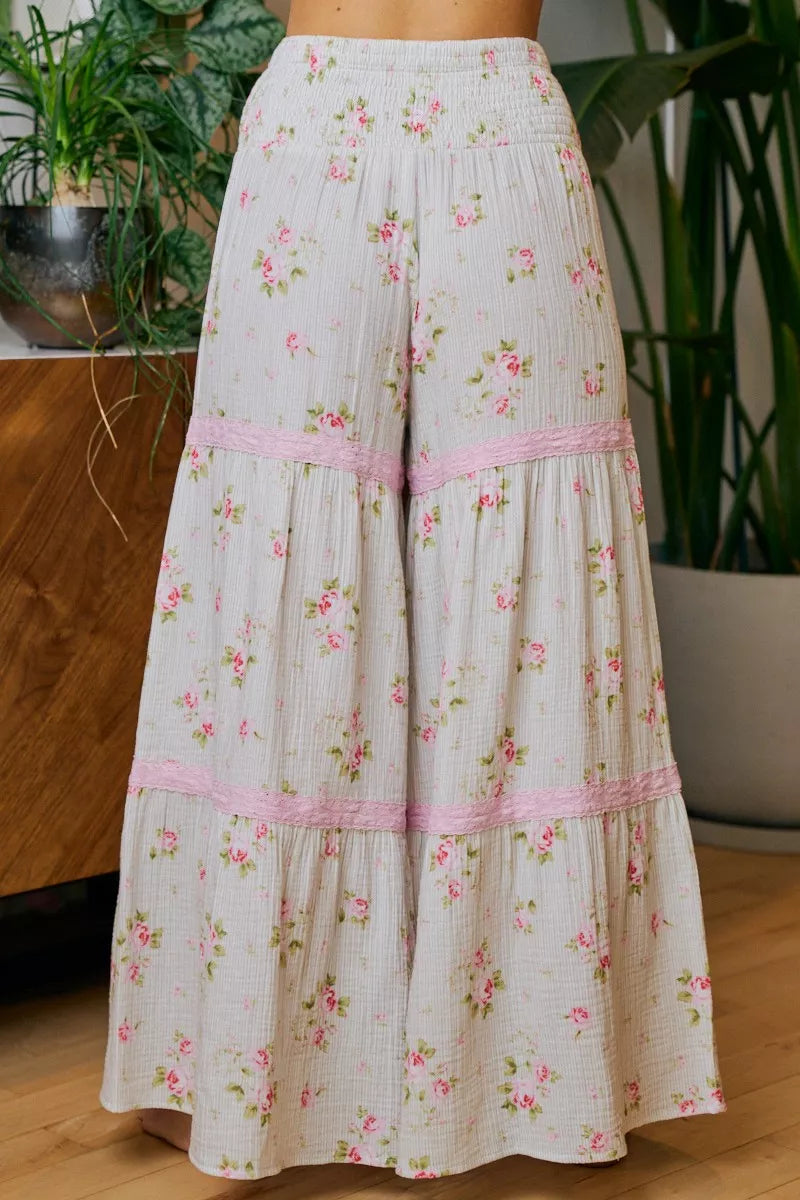Bibi Rose Printed Gauze Trim Detail Smocked Maxi Pants view 18 (dress) - bibi pants, bibi rose, bibi pi - shop at us.meeeshop