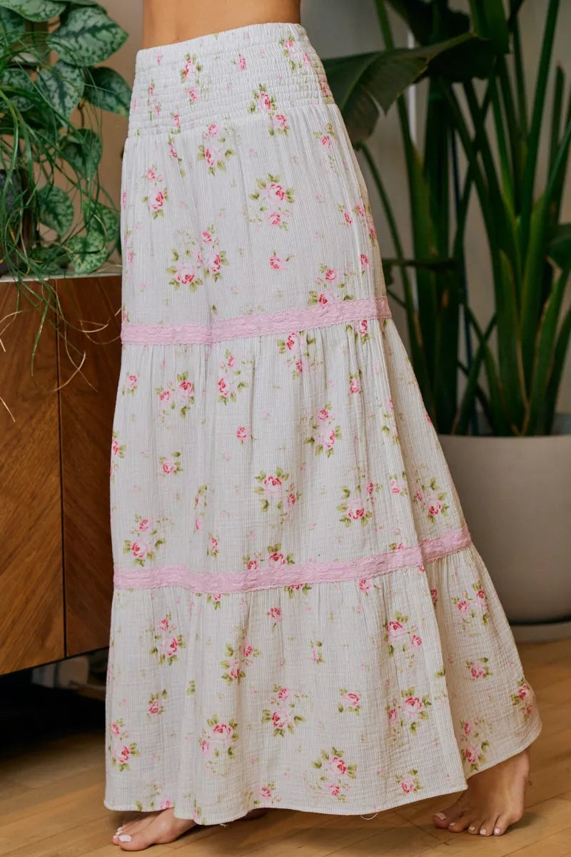 Bibi Rose Printed Gauze Trim Detail Smocked Maxi Pants view 5 (dress) - bibi pants, bibi rose, bibi pin - shop at us.meeeshop