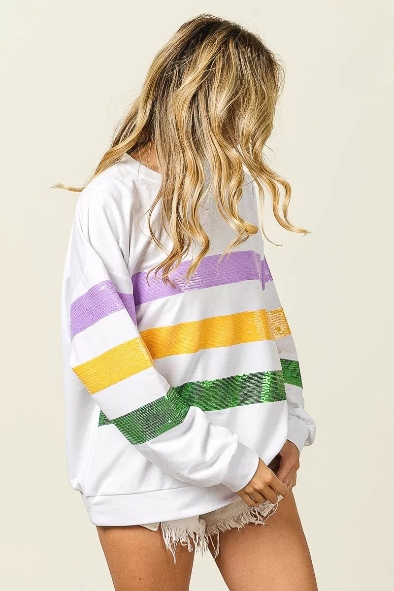 Bibi Sequin Mardi Gras Striped Round Neck Sweatshirt view 10 - Bibi Sequin Sweater (top)