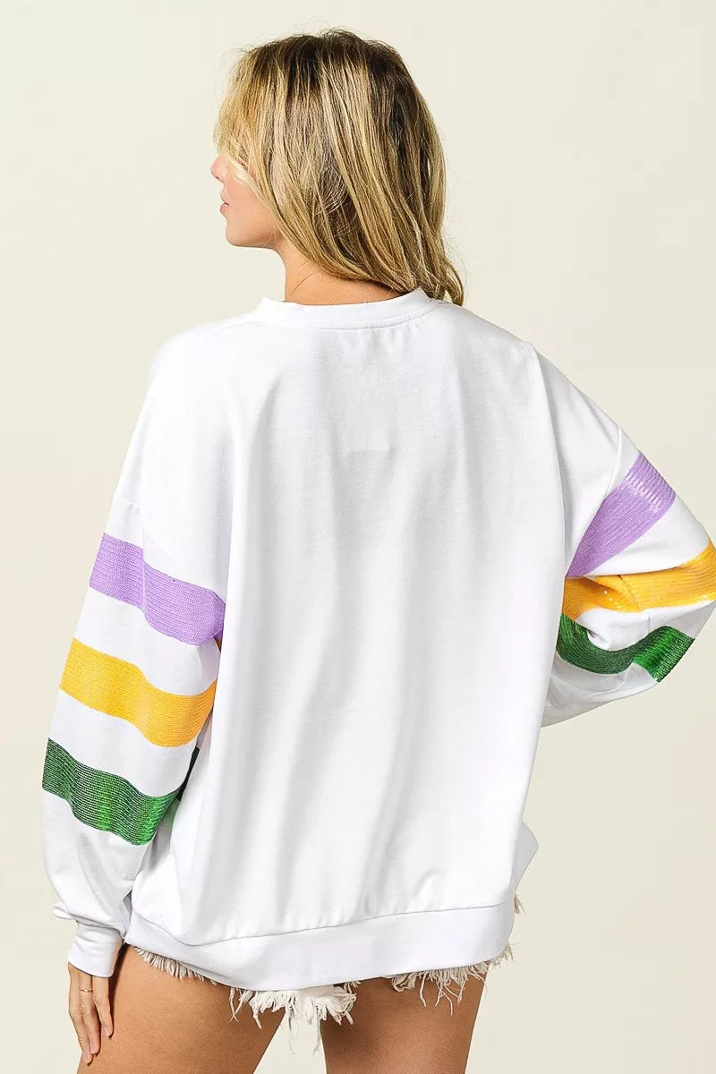 Bibi Sequin Mardi Gras Striped Round Neck Sweatshirt view 19 - Bibi Sequin Sweater (top)