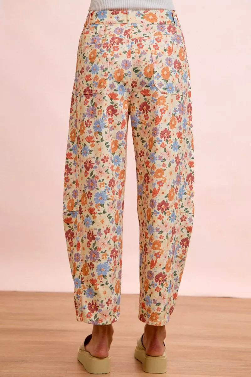 Bibi Washed Floral Printed Twill Barrel Pants CREAM MULTI view 4 (bottom) - barrel pants, twill barrel  - shop at us.meeeshop