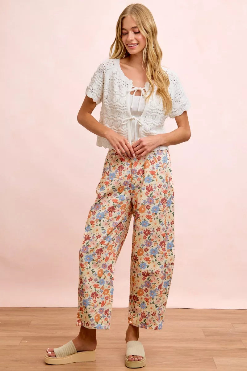 Bibi Washed Floral Printed Twill Barrel Pants view 10 (bottom) - barrel pants, twill barrel pants - shop at us.meeeshop