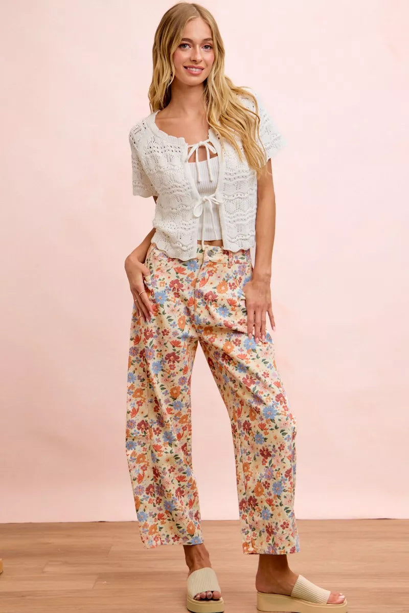Bibi Washed Floral Printed Twill Barrel Pants view 12 (bottom) - barrel pants, twill barrel pants - shop at us.meeeshop