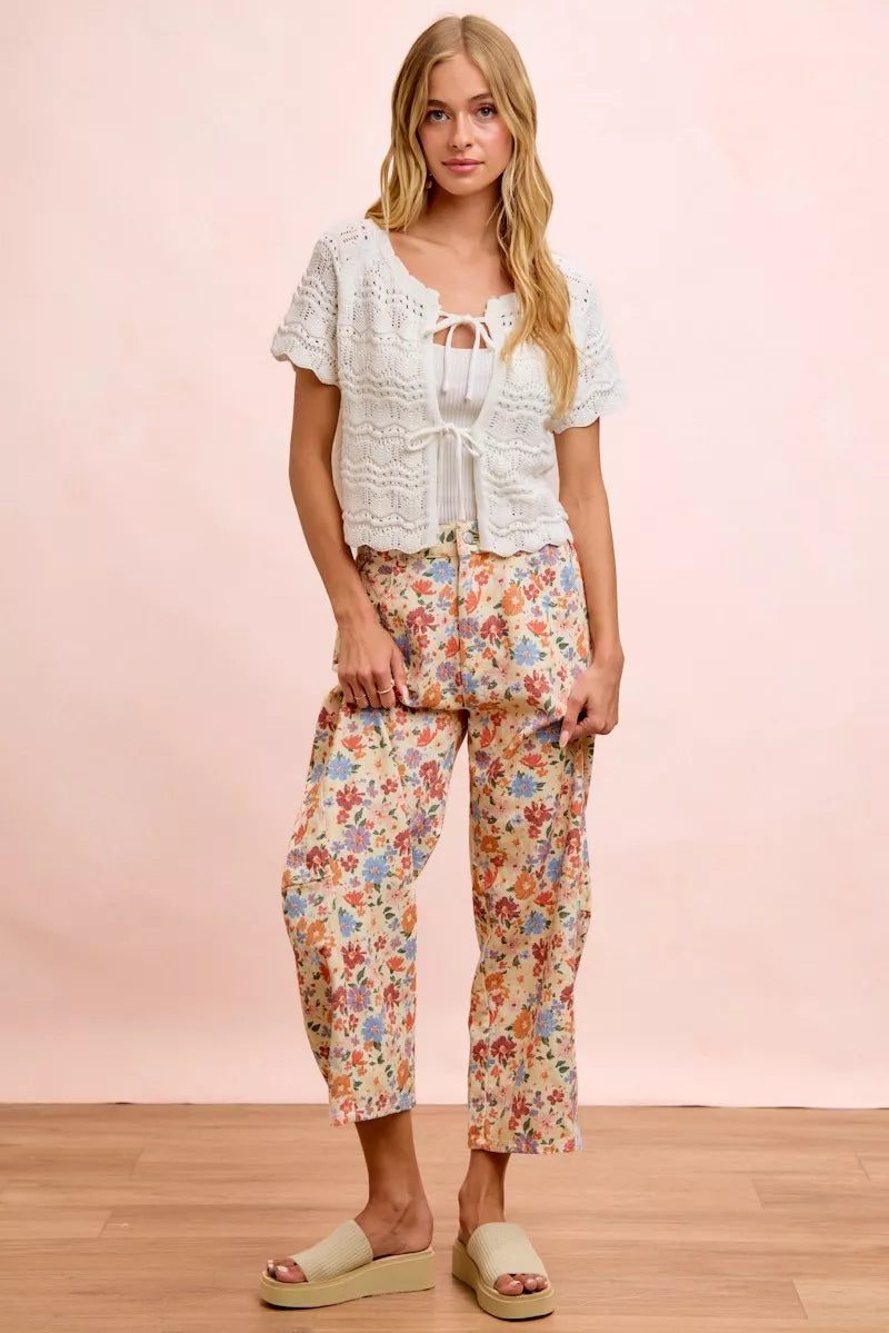 Bibi Washed Floral Printed Twill Barrel Pants view 13 (bottom) - barrel pants, twill barrel pants - shop at us.meeeshop
