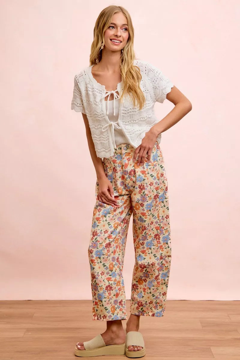 Bibi Washed Floral Printed Twill Barrel Pants view 14 (bottom) - barrel pants, twill barrel pants - shop at us.meeeshop