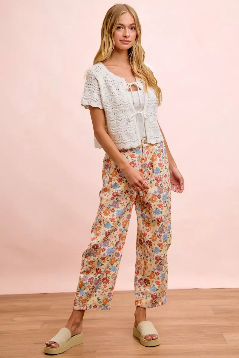 Bibi Washed Floral Printed Twill Barrel Pants view 15 (bottom) - barrel pants, twill barrel pants - shop at us.meeeshop
