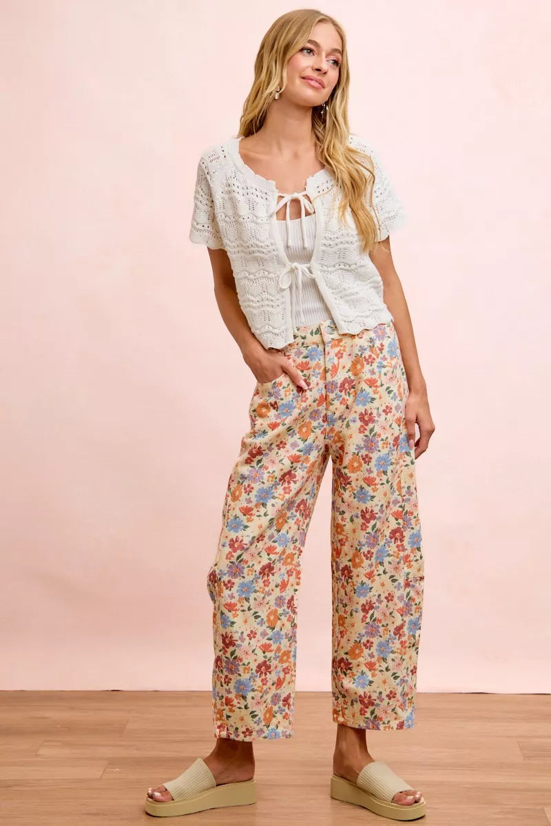 Bibi Washed Floral Printed Twill Barrel Pants view 5 (bottom) - barrel pants, twill barrel pants - shop at us.meeeshop