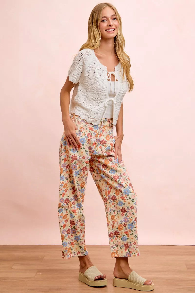 Bibi Washed Floral Printed Twill Barrel Pants view 6 (bottom) - barrel pants, twill barrel pants - shop at us.meeeshop