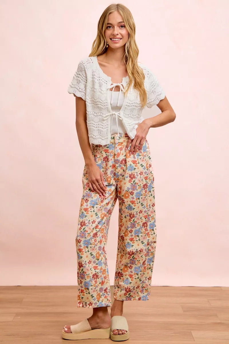 Bibi Washed Floral Printed Twill Barrel Pants view 7 (bottom) - barrel pants, twill barrel pants - shop at us.meeeshop