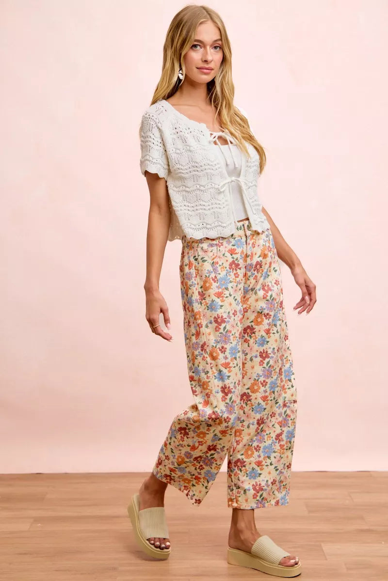 Bibi Washed Floral Printed Twill Barrel Pants view 8 (bottom) - barrel pants, twill barrel pants - shop at us.meeeshop