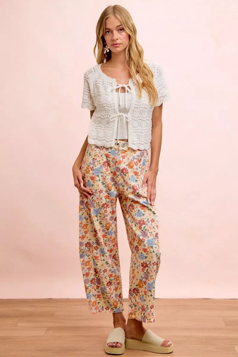 Bibi Washed Floral Printed Twill Barrel Pants view 9 (bottom) - barrel pants, twill barrel pants - shop at us.meeeshop