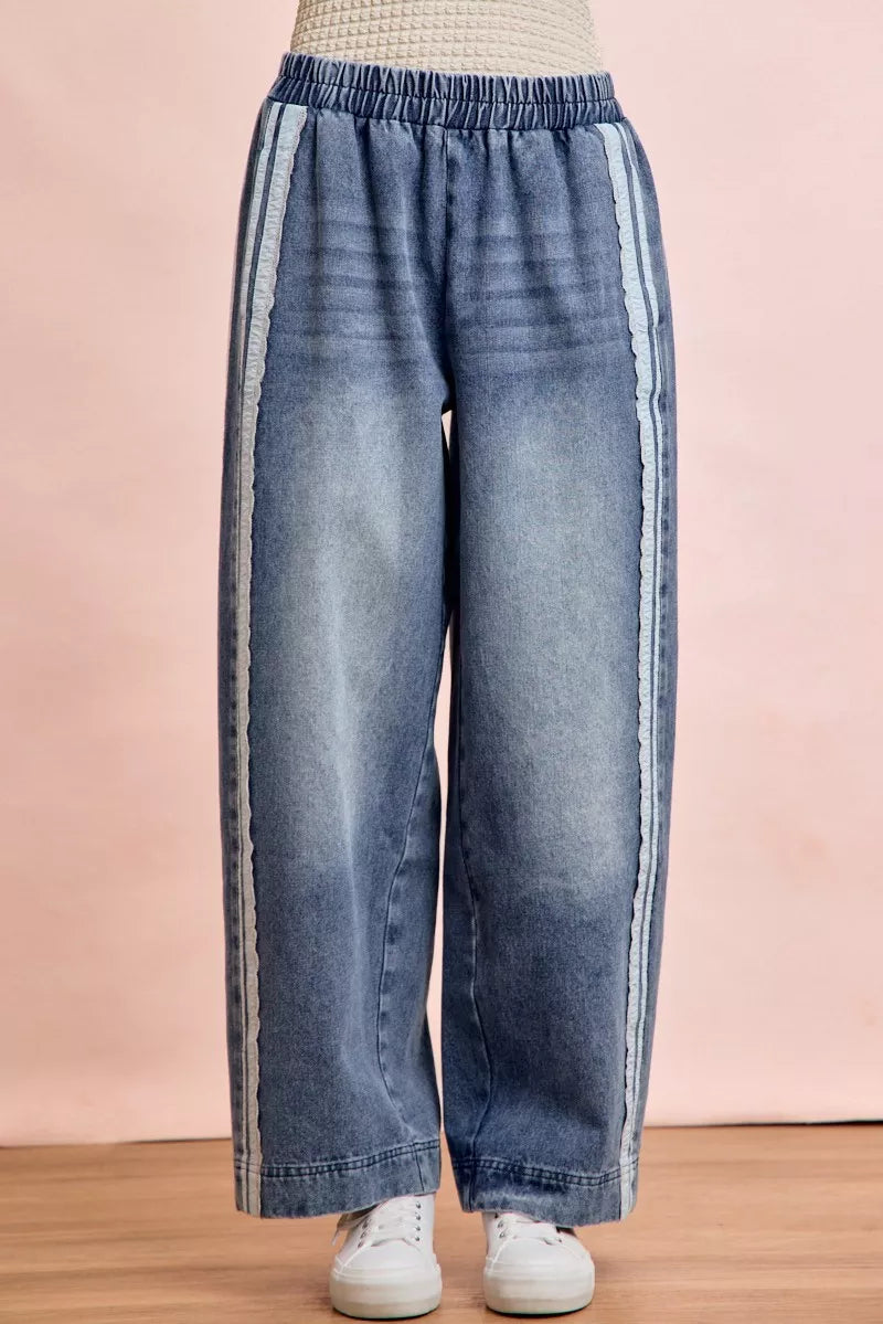 Bibi Washed Lace Contrast Sided Jeans DENIM (bottom) - sided jeans, contrast sided jeans - shop at us.meeeshop