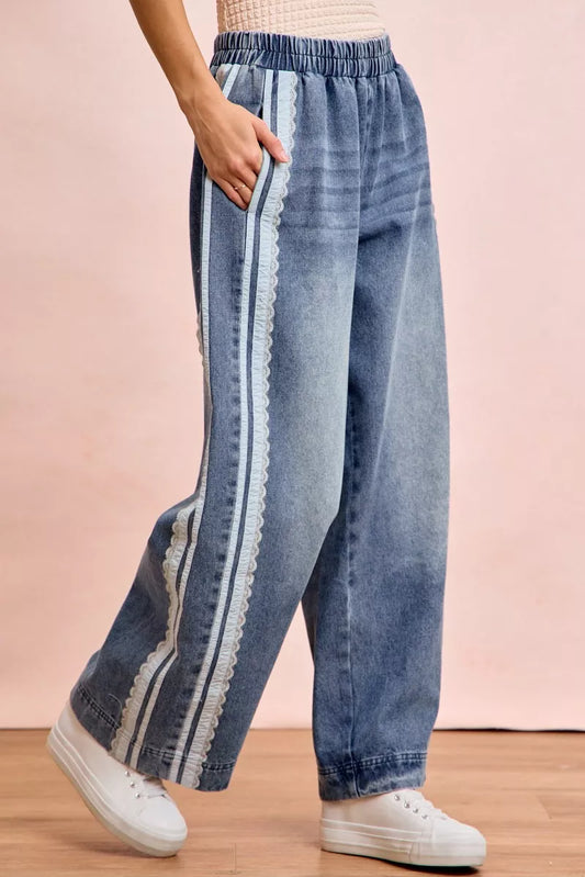 Bibi Washed Lace Contrast Sided Jeans DENIM view 2 (bottom) - sided jeans, contrast sided jeans - shop at us.meeeshop