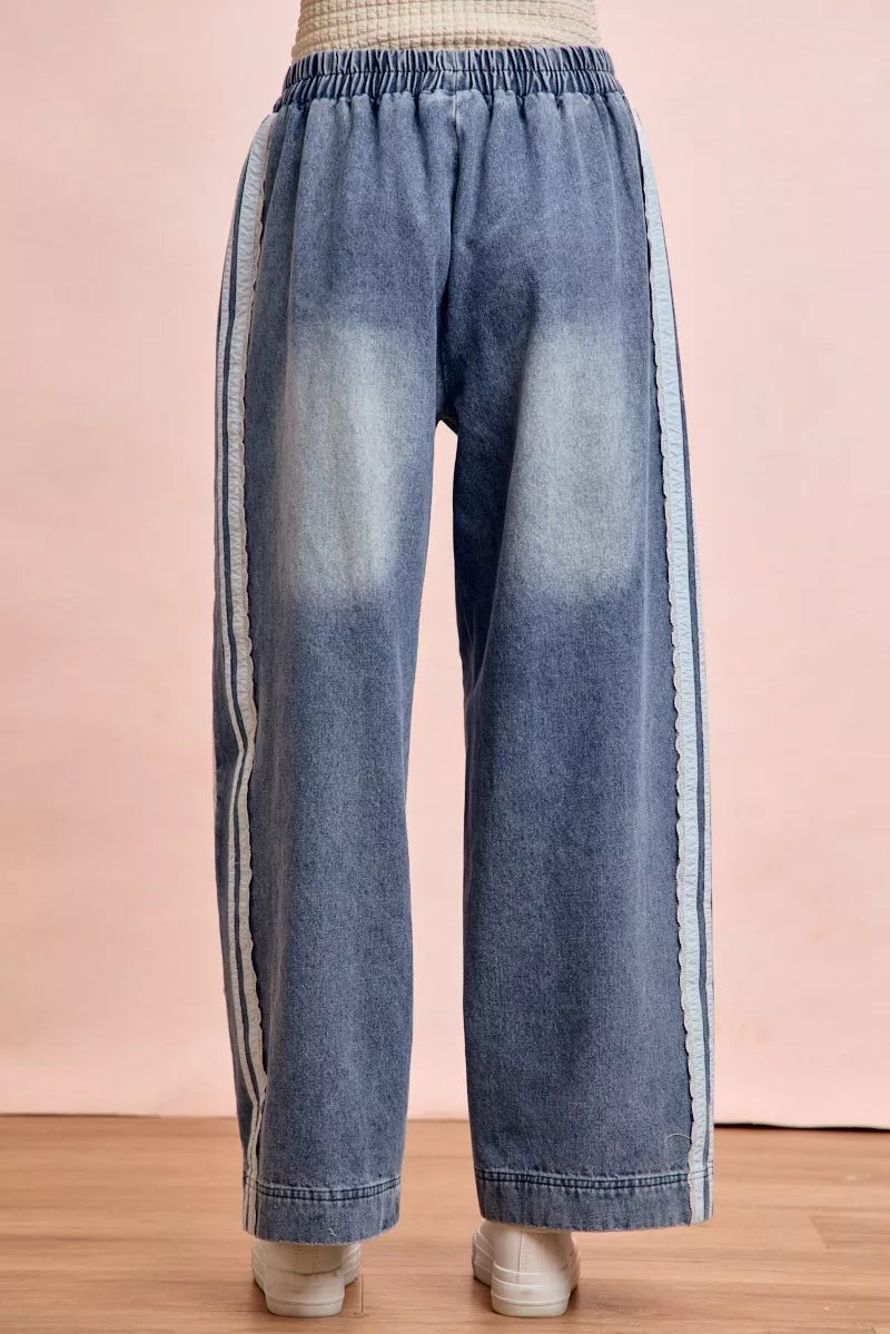 Bibi Washed Lace Contrast Sided Jeans DENIM view 3 (bottom) - sided jeans, contrast sided jeans - shop at us.meeeshop