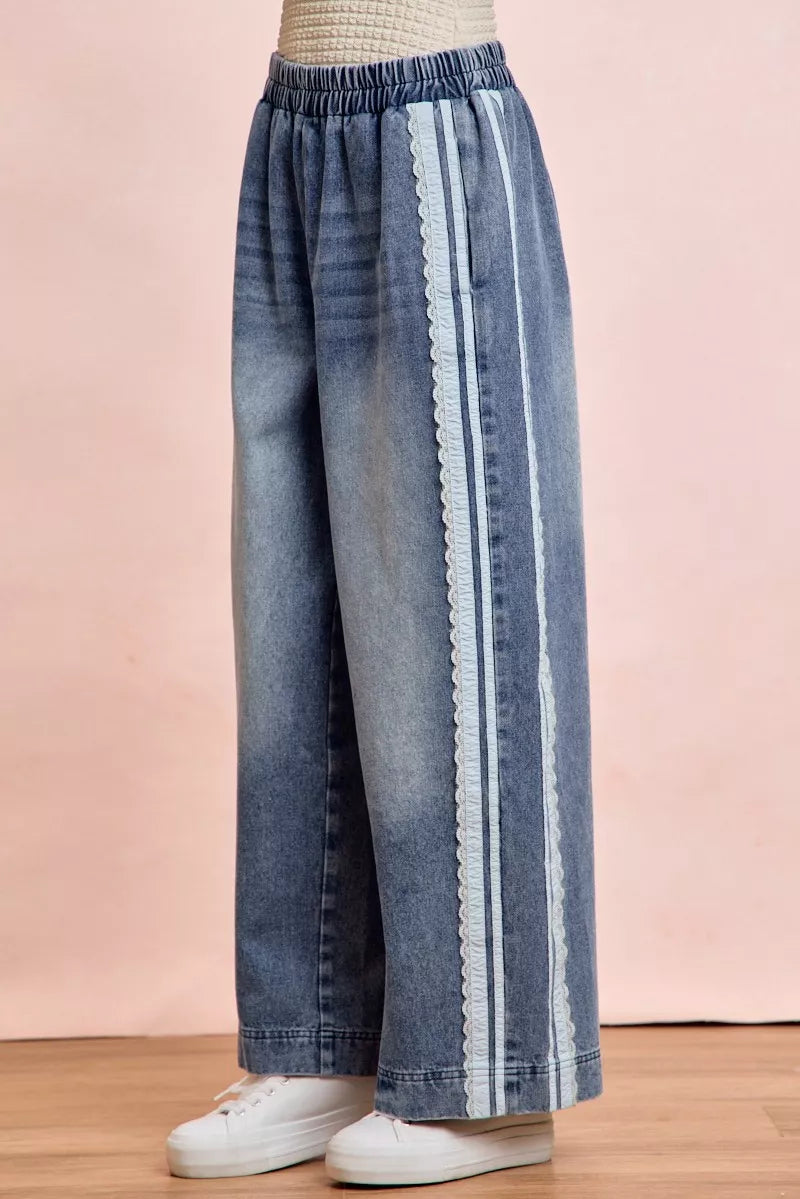 Bibi Washed Lace Contrast Sided Jeans DENIM view 4 (bottom) - sided jeans, contrast sided jeans - shop at us.meeeshop