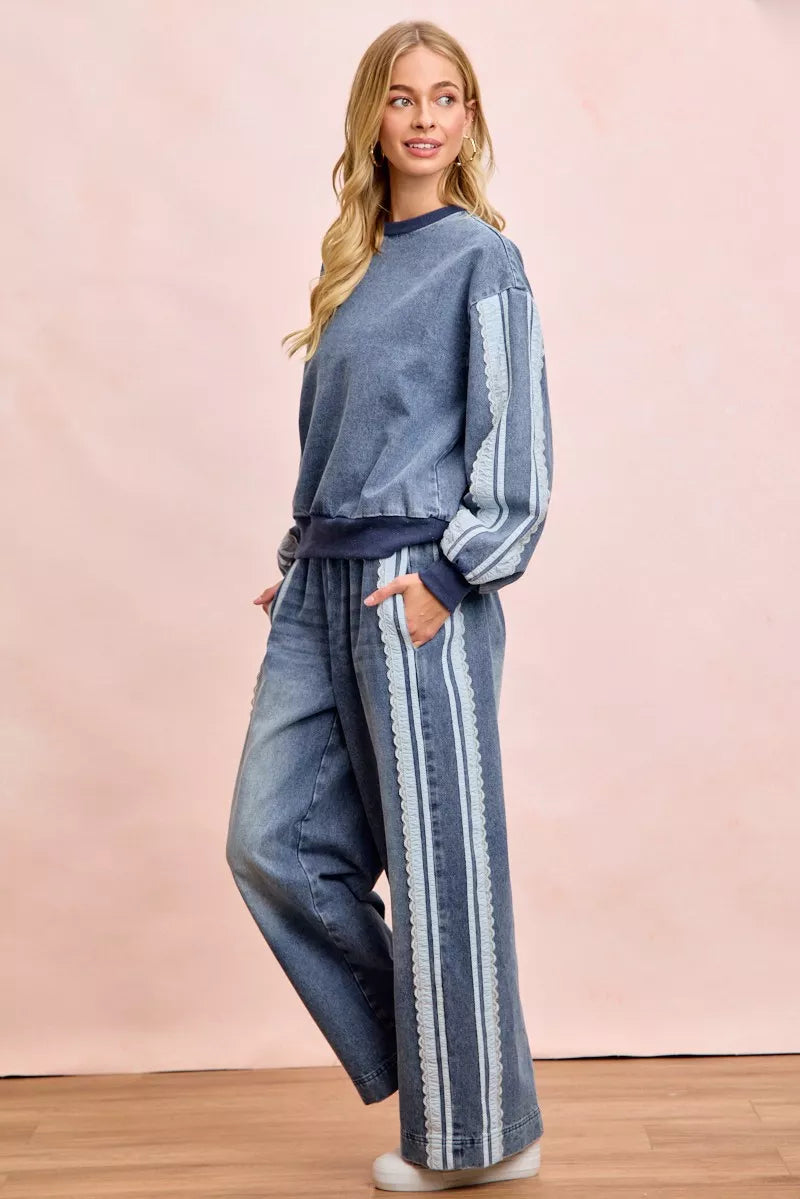Bibi Washed Lace Contrast Sided Jeans view 10 (bottom) - sided jeans, contrast sided jeans - shop at us.meeeshop
