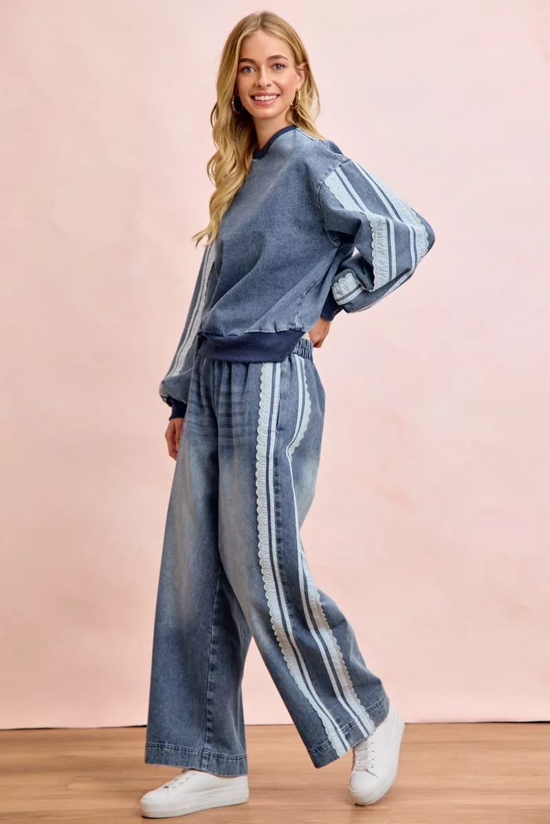 Bibi Washed Lace Contrast Sided Jeans view 11 (bottom) - sided jeans, contrast sided jeans - shop at us.meeeshop