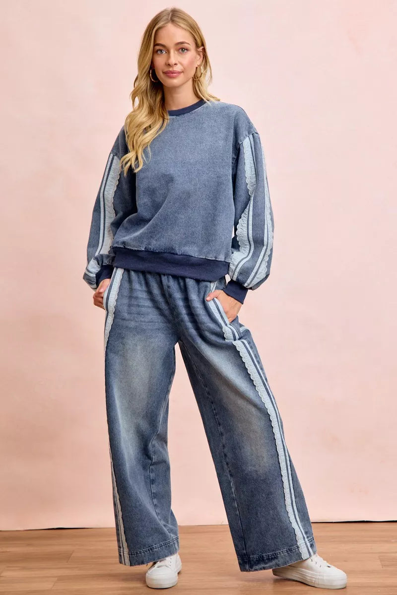 Bibi Washed Lace Contrast Sided Jeans view 12 (bottom) - sided jeans, contrast sided jeans - shop at us.meeeshop