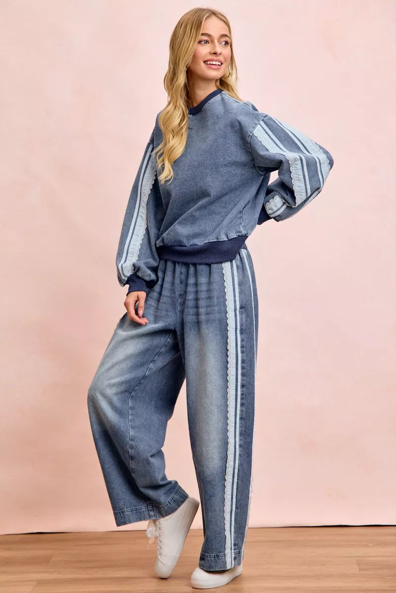 Bibi Washed Lace Contrast Sided Jeans view 13 (bottom) - sided jeans, contrast sided jeans - shop at us.meeeshop