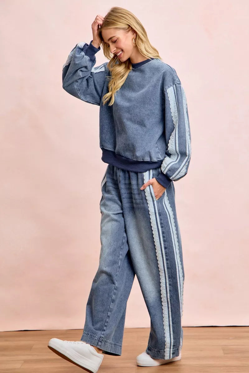 Bibi Washed Lace Contrast Sided Jeans view 14 (bottom) - sided jeans, contrast sided jeans - shop at us.meeeshop