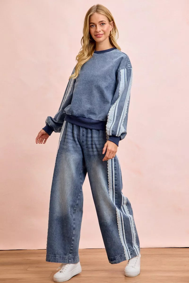 Bibi Washed Lace Contrast Sided Jeans view 16 (bottom) - sided jeans, contrast sided jeans - shop at us.meeeshop