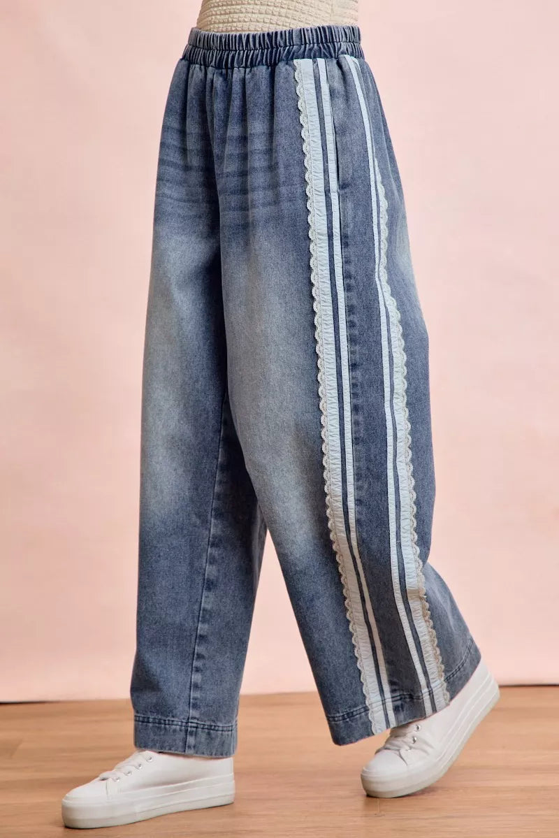 Bibi Washed Lace Contrast Sided Jeans view 5 (bottom) - sided jeans, contrast sided jeans - shop at us.meeeshop