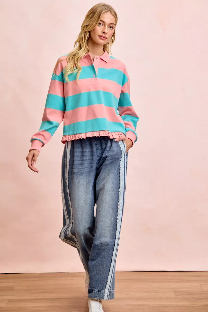 Bibi Washed Lace Contrast Sided Jeans view 7 (bottom) - sided jeans, contrast sided jeans - shop at us.meeeshop