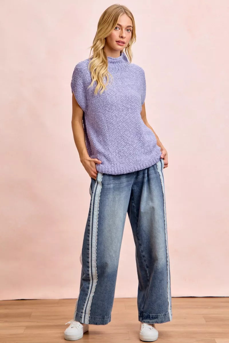 Bibi Washed Lace Contrast Sided Jeans view 9 (bottom) - sided jeans, contrast sided jeans - shop at us.meeeshop