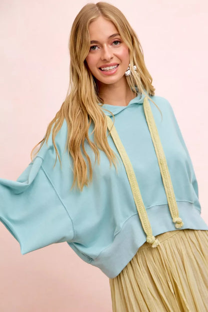 bibi washed terry Bibi Washed Terry Short Sleeve Drawstring Hoodie Top view 19 (top) - shop at us.meeeshop