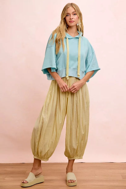 bibi washed terry Bibi Washed Terry Short Sleeve Drawstring Hoodie Top view 22 (top) - shop at us.meeeshop