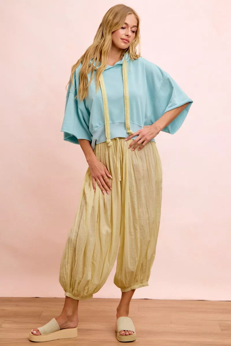 bibi washed terry Bibi Washed Terry Short Sleeve Drawstring Hoodie Top view 23 (top) - shop at us.meeeshop