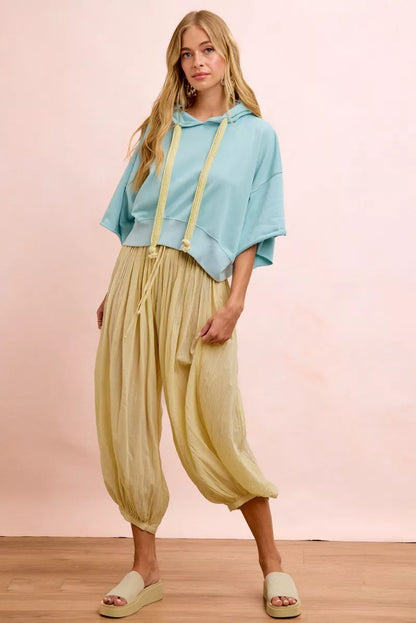 bibi washed terry Bibi Washed Terry Short Sleeve Drawstring Hoodie Top view 24 (top) - shop at us.meeeshop