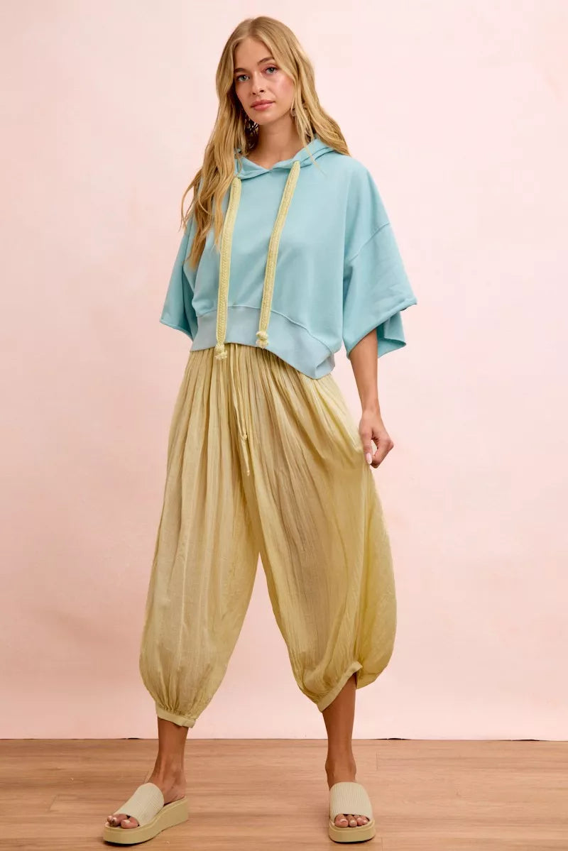 bibi washed terry Bibi Washed Terry Short Sleeve Drawstring Hoodie Top view 25 (top) - shop at us.meeeshop