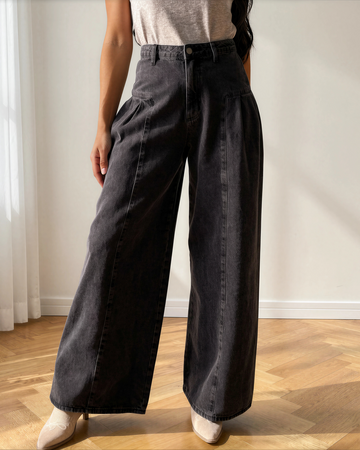 Billie Pleated Wide Leg Mineral Wash Denim Pants in 6 (bottom)
