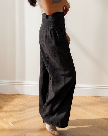 Billie Pleated Wide Leg Mineral Wash Denim Pants in 8 view 2 (bottom)
