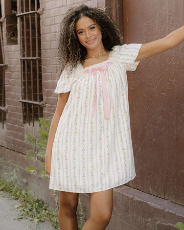 Birdie Ribbon Bow Lace Trim Square Neck Mini Dress in M view 2