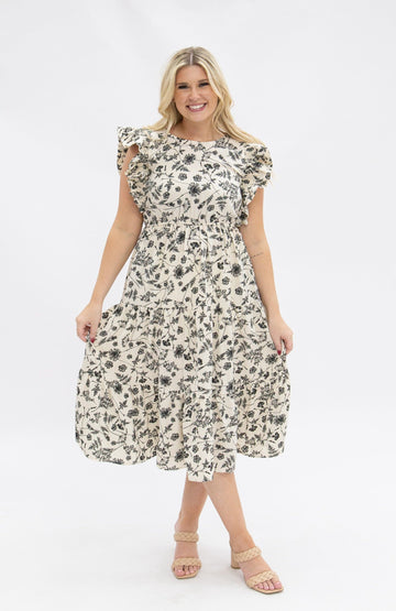 Black & Ivory Floral Tiered Dress - MeeeShop Women's Fashion