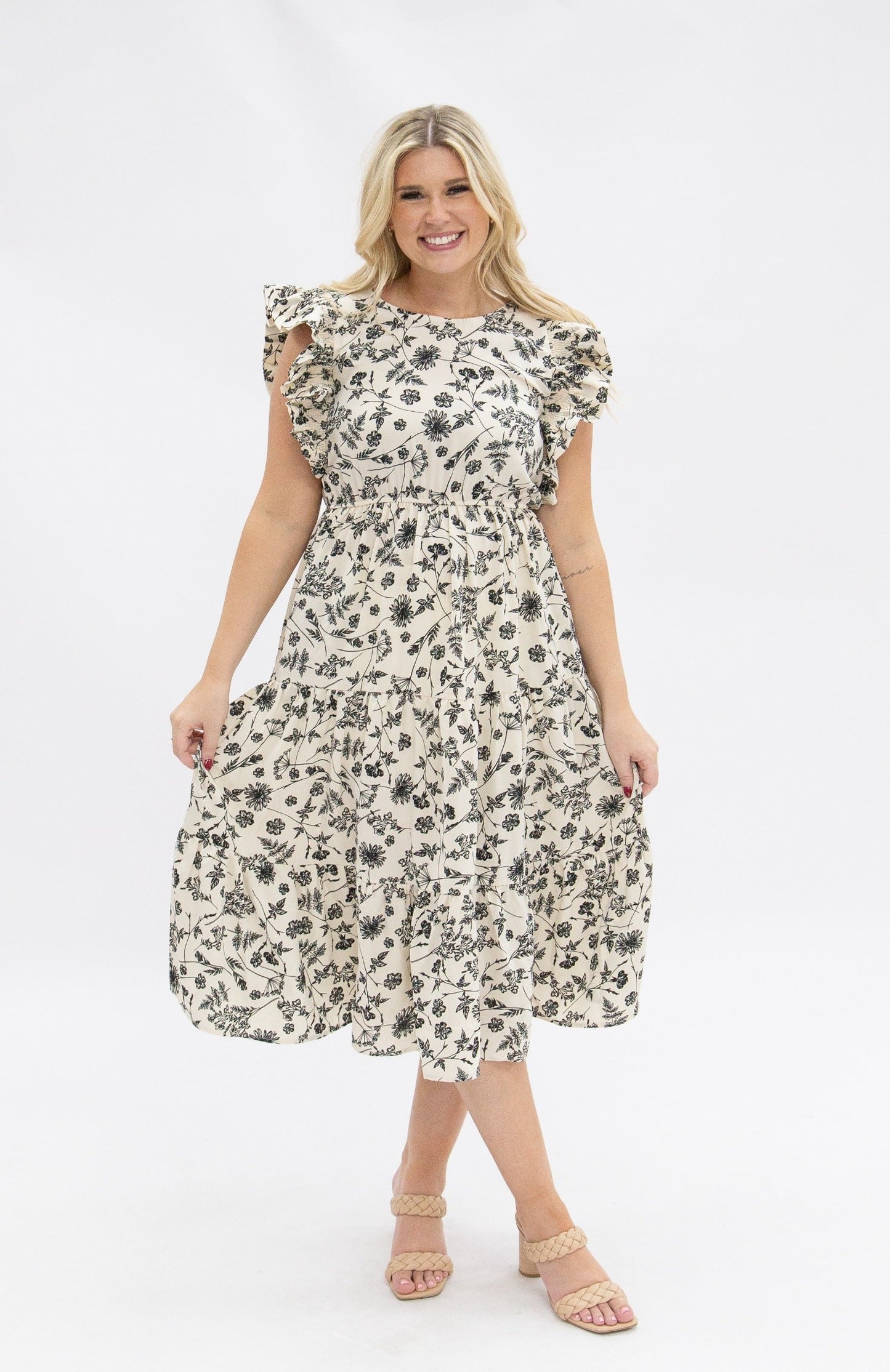 Black & Ivory Floral Tiered Dress in Floral view 2 - Black Ivory Dress Wedding