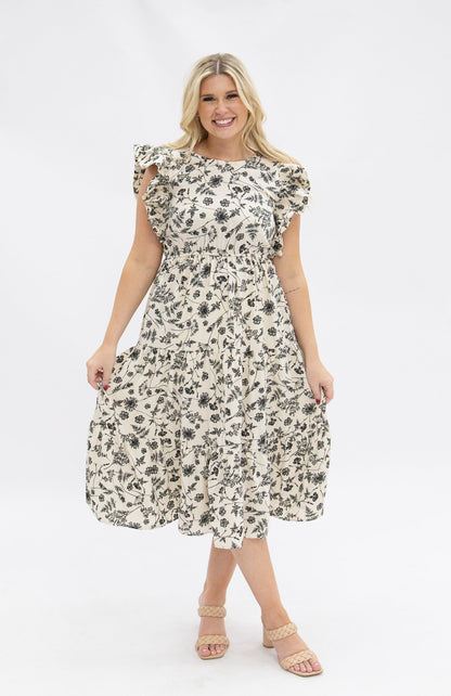 Black & Ivory Floral Tiered Dress in Floral view 2 - Black Ivory Dress Wedding