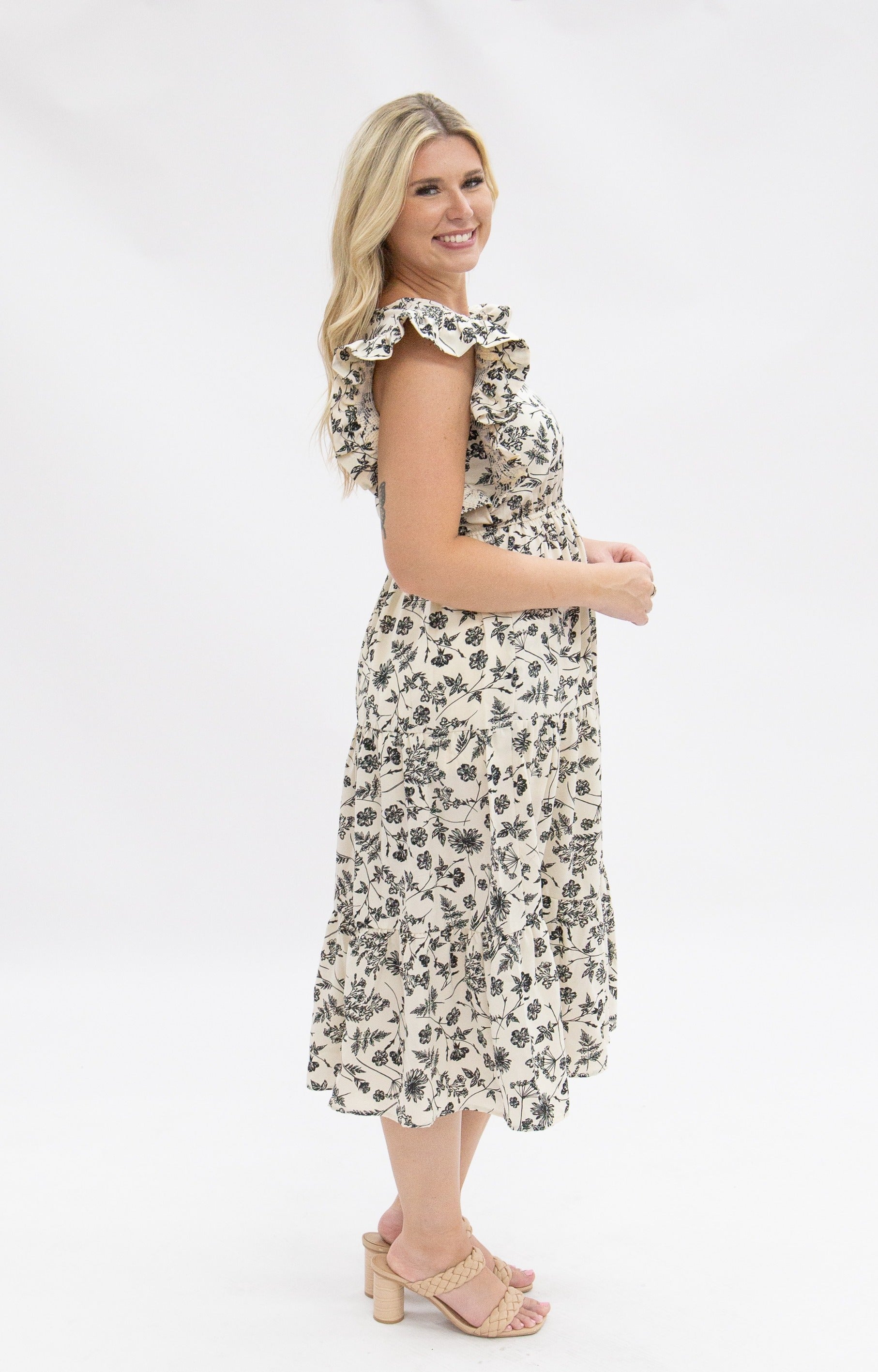 Black & Ivory Floral Tiered Dress in Floral view 3 - Black Ivory Dress Wedding