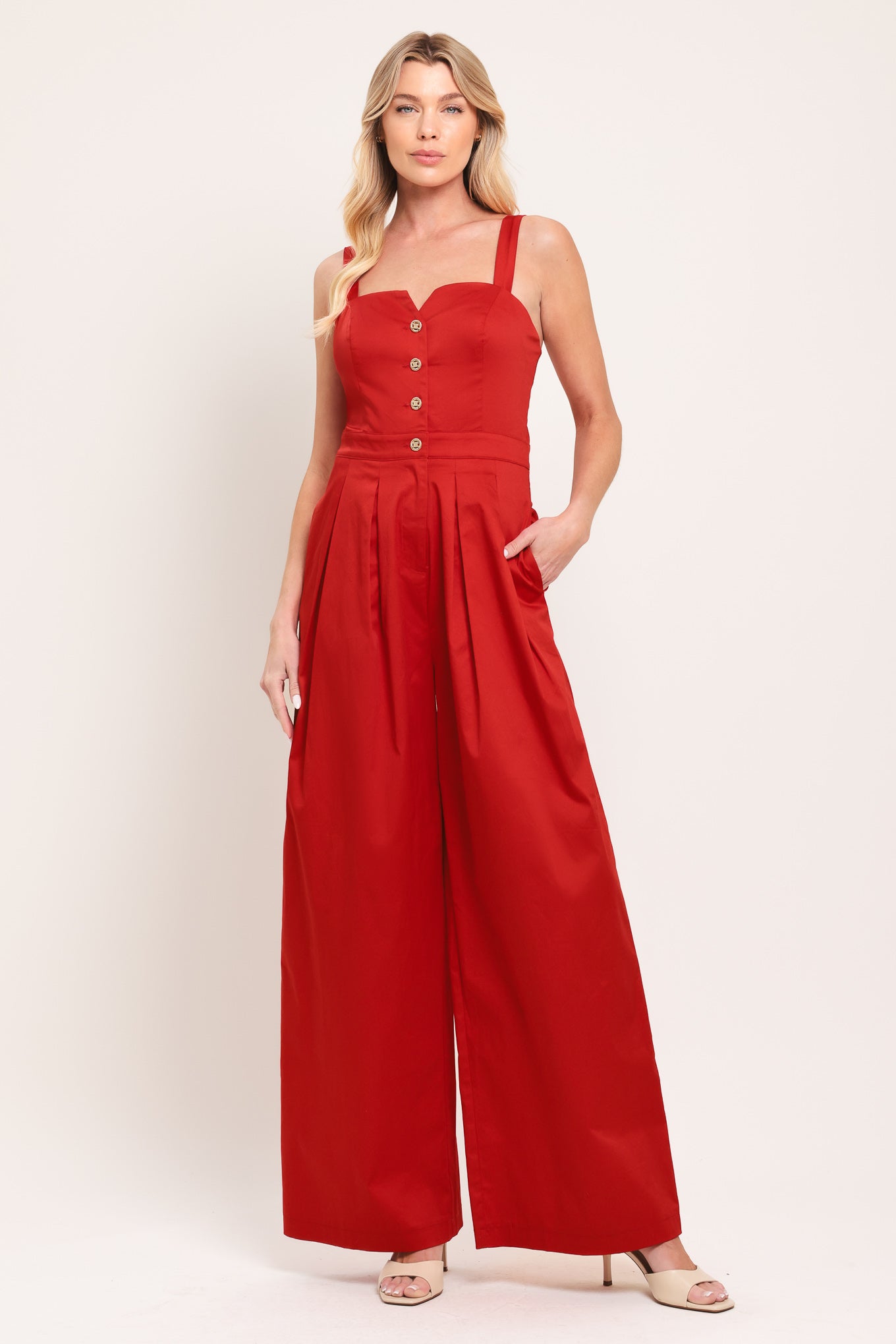 Black Tie Romance Woven Jumpsuit in RED - Dark.Romance Jumpsuit (one-piece)