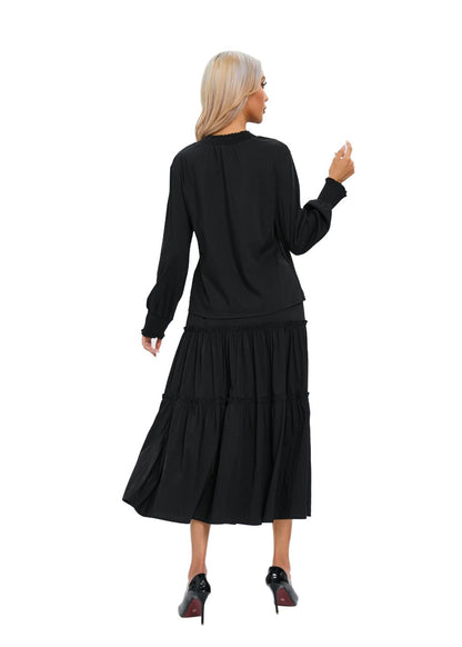 Black Tiered Midi Dress Outfit Set in M view 3 - Black Tiered Clothing