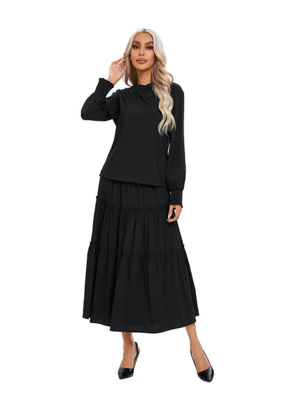 Black Tiered Midi Dress Outfit Set in S view 2 - Black Tiered Clothing