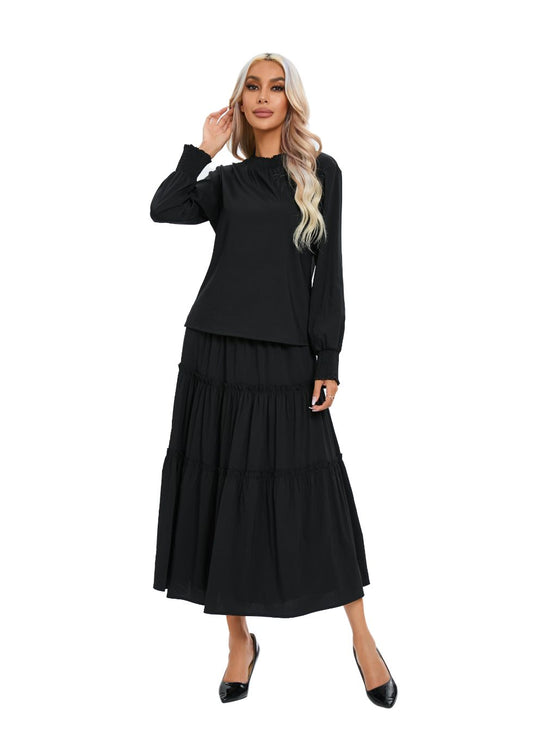 Black Tiered Midi Dress Outfit Set in S view 2 - Black Tiered Clothing