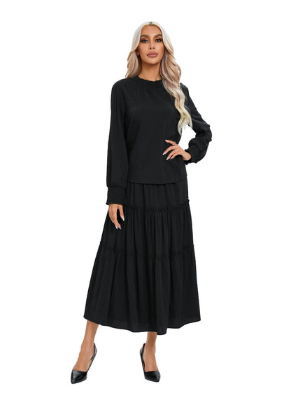 Black Tiered Midi Dress Outfit Set in XL view 5 - Black Tiered Clothing
