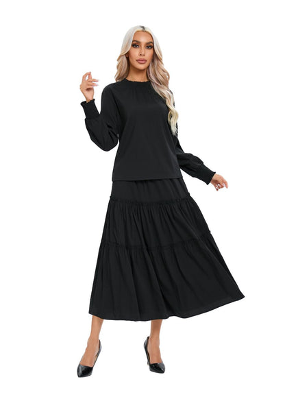 Black Tiered Midi Dress Outfit Set in XS - Black Tiered Clothing